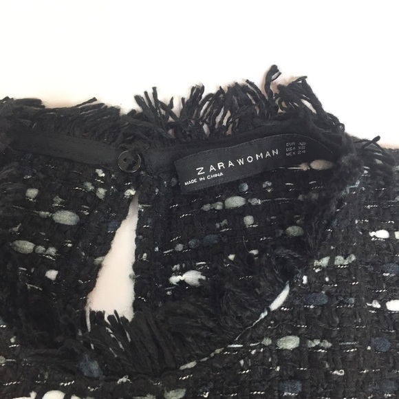 Zara Black Tweed Fringe Short Sleeve Mini Dress XS - Picture 9 of 9
